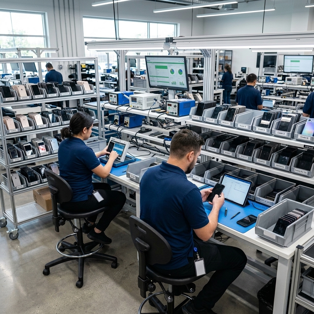 Graded used smartphones in facility